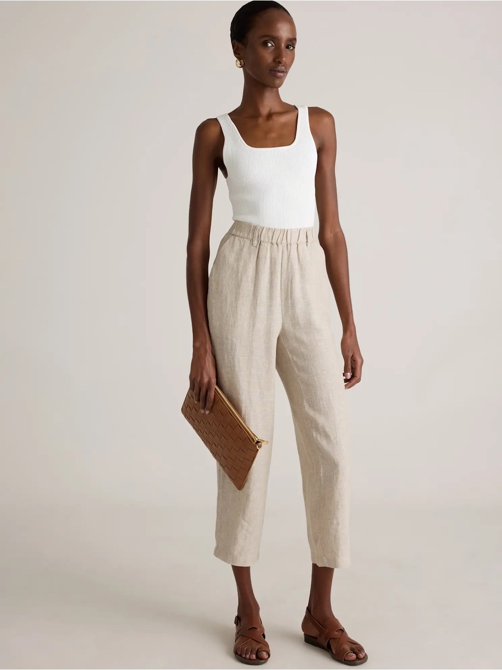 Quince coastal 100% European Linen granola neutral Pants cropped Straight Leg